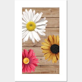 Pink, Yellow, White Flowers on Wood Posters and Art